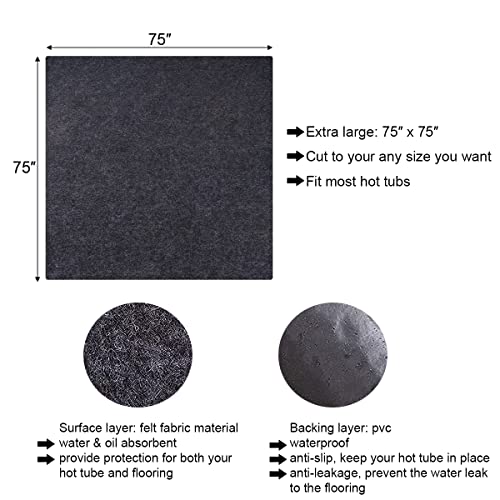 75″x75″ Extra Large Hot Tub Pad - Inflatable Hot Tub Mat Outdoor Indoor - Ground Mat for Under Inflatable Hot Tub - Absorbent Spa Pool Ground Base Flooring Protector Mat