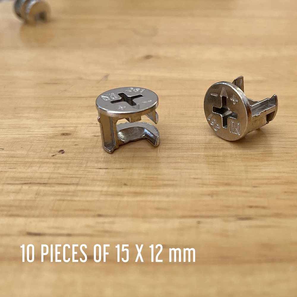 15 x 12mm Cam Lock Replacements, Cam Connector Fittings, Furniture Cam Lock Nut Hardware Parts for Cabinet Dresser Drawer Table, 10 Pieces