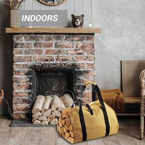 Firewood Carrier Log Tote Bag, Canvas Log Holder Waterproof Canvas Bag, Large Log Carrier for Firewood, Fireplace Log Holder with Handle for Indoors, Woodpile Rack Fire Wood Carrying Outdoor, Camping