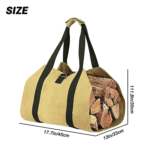 Firewood Carrier Log Tote Bag, Canvas Log Holder Waterproof Canvas Bag, Large Log Carrier for Firewood, Fireplace Log Holder with Handle for Indoors, Woodpile Rack Fire Wood Carrying Outdoor, Camping