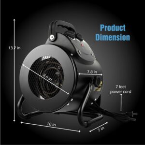 Electric Heater Fan,Portable Heater with Overheat Protection, Fast Heating,Small Garage Heater for Greenhouse, Grow Tent, Workplace