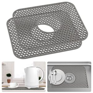 spollses silicone sink mats, 2 pcs kitchen sink protector grid accessory, 13.54 ''x 11.6 '' sink mat for bottom of farmhouse stainless steel sink, non-slip heat resistant, center drain