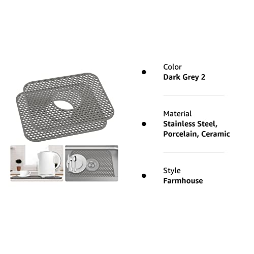 SPOLLSES Silicone Sink Mats, 2 PCS Kitchen Sink Protector Grid Accessory, 13.54 ''x 11.6 '' Sink Mat for Bottom of Farmhouse Stainless Steel Sink, Non-Slip Heat Resistant, Center Drain