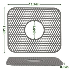 SPOLLSES Silicone Sink Mats, 2 PCS Kitchen Sink Protector Grid Accessory, 13.54 ''x 11.6 '' Sink Mat for Bottom of Farmhouse Stainless Steel Sink, Non-Slip Heat Resistant, Center Drain