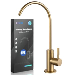 esow kitchen water filter faucet, 100% lead-free drinking water faucet fits most reverse osmosis units or water filtration system in non-air gap, stainless steel 304 body brushed gold finish