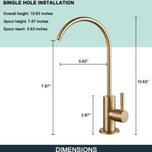 ESOW Kitchen Water Filter Faucet, 100% Lead-Free Drinking Water Faucet Fits Most Reverse Osmosis Units or Water Filtration System in Non-Air Gap, Stainless Steel 304 Body Brushed Gold Finish