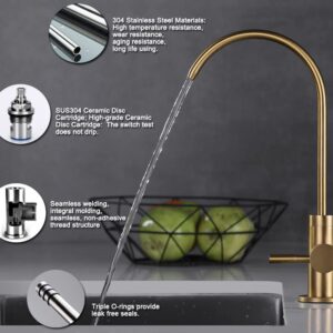 ESOW Kitchen Water Filter Faucet, 100% Lead-Free Drinking Water Faucet Fits Most Reverse Osmosis Units or Water Filtration System in Non-Air Gap, Stainless Steel 304 Body Brushed Gold Finish