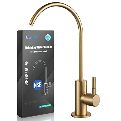 ESOW Kitchen Water Filter Faucet, 100% Lead-Free Drinking Water Faucet Fits Most Reverse Osmosis Units or Water Filtration System in Non-Air Gap, Stainless Steel 304 Body Brushed Gold Finish