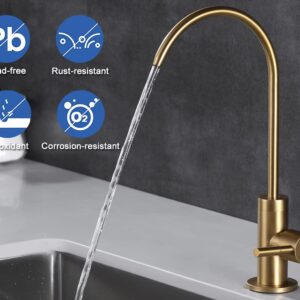 ESOW Kitchen Water Filter Faucet, 100% Lead-Free Drinking Water Faucet Fits Most Reverse Osmosis Units or Water Filtration System in Non-Air Gap, Stainless Steel 304 Body Brushed Gold Finish