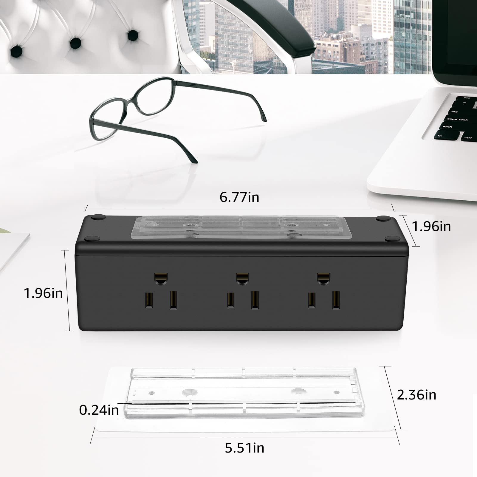 13 in 1 Under Desk Power Strip, Removable Under Desktop Fast Charging Outlet Station with 3 USB A and 1 USB C Ports, Widely Spaced Under Table Surge Protector 1200J, 6FT Extension Cord. (Black)