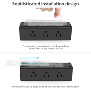 13 in 1 Under Desk Power Strip, Removable Under Desktop Fast Charging Outlet Station with 3 USB A and 1 USB C Ports, Widely Spaced Under Table Surge Protector 1200J, 6FT Extension Cord. (Black)