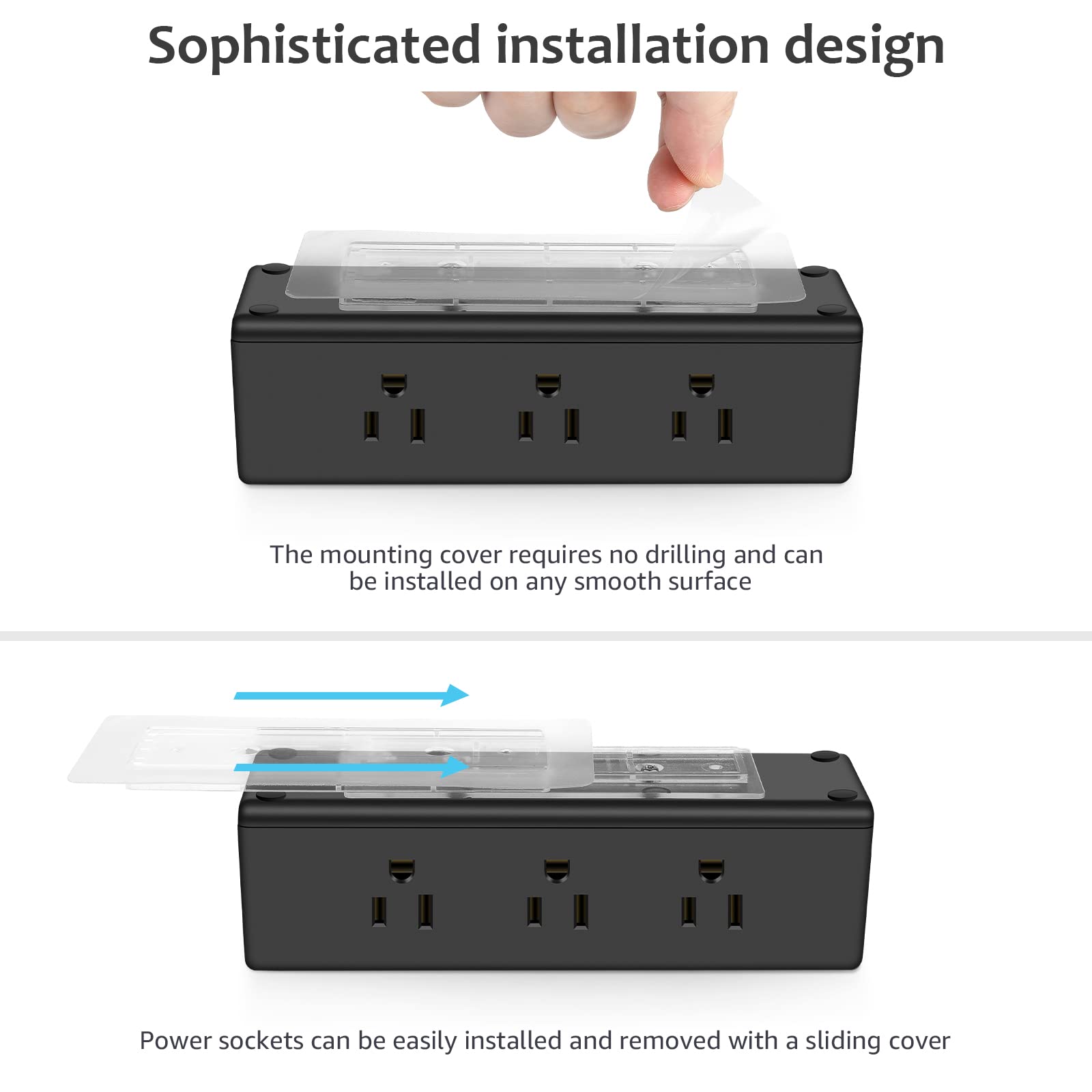 13 in 1 Under Desk Power Strip, Removable Under Desktop Fast Charging Outlet Station with 3 USB A and 1 USB C Ports, Widely Spaced Under Table Surge Protector 1200J, 6FT Extension Cord. (Black)