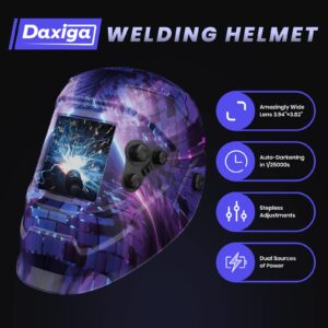 3.94”×3.82” Large Viewing Welding Hood, Daxiga Welder Mask/Auto Darkening True Color Sola, 4 Arc Sensor Wide Adjustable Shade DIN 5-9/9-13 for SMAW, MIG, TIG, GTAW