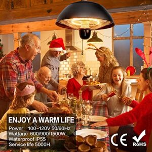 1500W Patio Hanging Heater, Infrared Patio Heater for Indoor and Outdoor.Infrared Hanging Patio Heater with 3 Adjustable Modes 600W/900W/1500W.