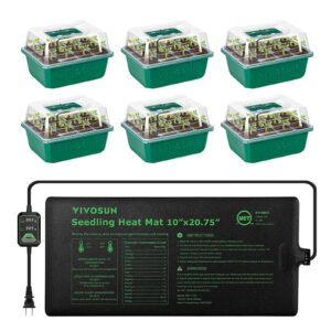 vivosun 6-pack seed starter trays with 10"x20.75" seedling heat mat, self-adjusting dual digital display temperature controller, 72-cell seed starter kit with humidity dome, reusable propagation trays