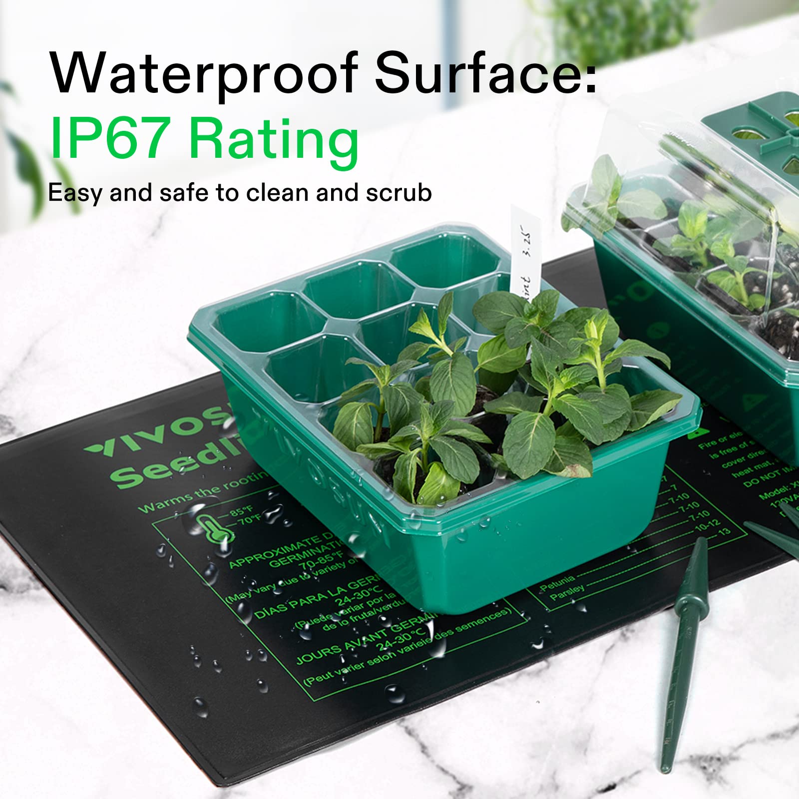 VIVOSUN 6-Pack Seed Starter Trays with 10"x20.75" Seedling Heat Mat, Self-Adjusting Dual Digital Display Temperature Controller, 72-Cell Seed Starter Kit with Humidity Dome, Reusable Propagation Trays