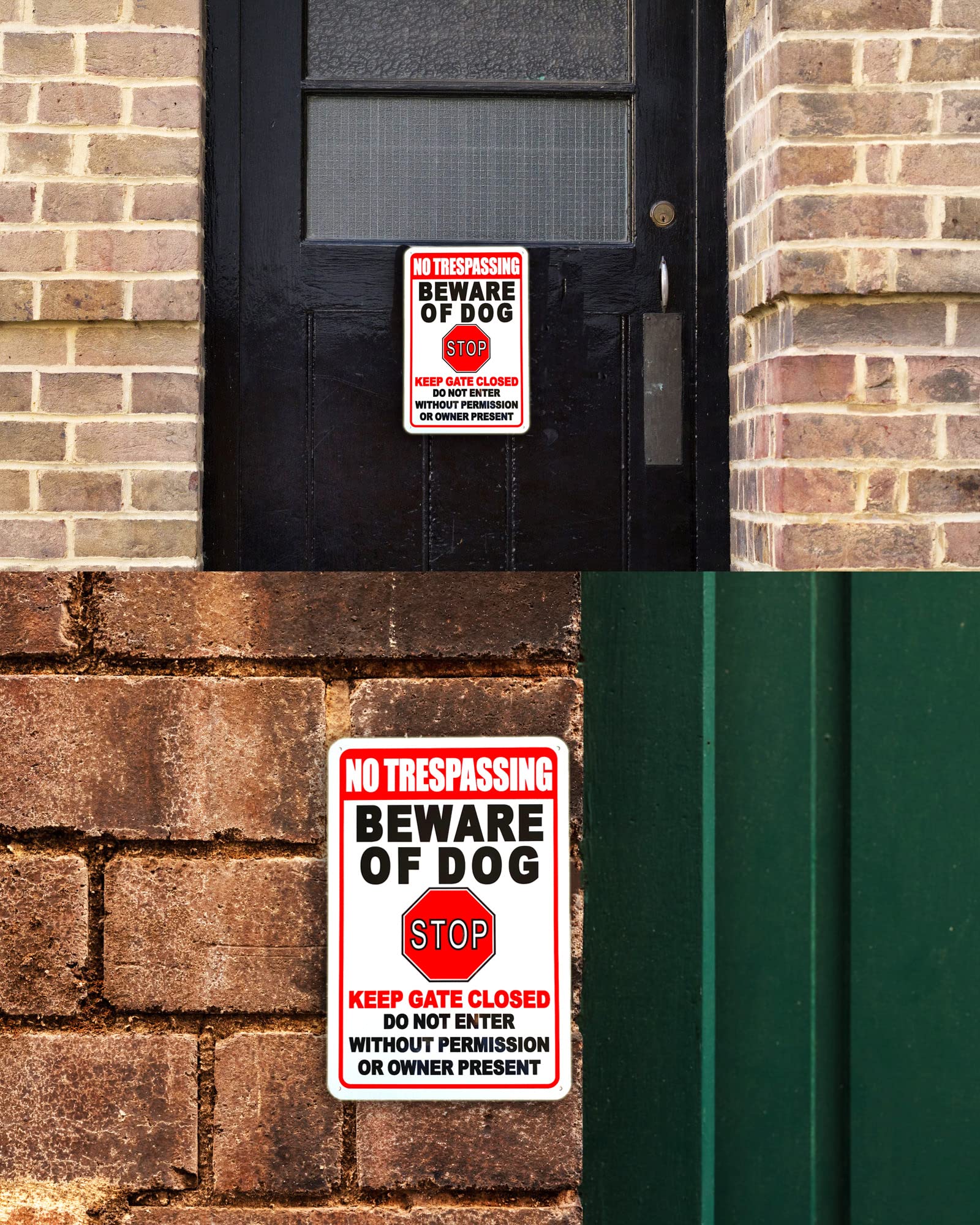 No Trespassing Beware of Dogs Stop Keep Gate Closed Do Not Enter Without Permission or Owner Present Sign for Room Wall Bathroom Decoration 12 x 8 Inch (2 Pack)