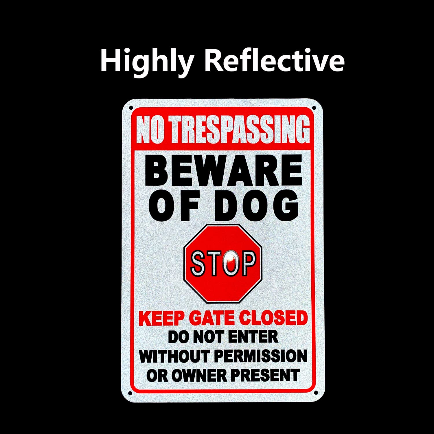 No Trespassing Beware of Dogs Stop Keep Gate Closed Do Not Enter Without Permission or Owner Present Sign for Room Wall Bathroom Decoration 12 x 8 Inch (2 Pack)