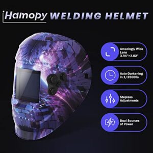 Welding Helmet, HAMOPY Auto Darkening Welding Helmet with 3.94"×3.82" Large Viewing Screen, 4 Arc Sensor Wide Shade Range 5/9-9/13 Weld Hood Helmet for TIG MIG ARC, True Color Welding Mask