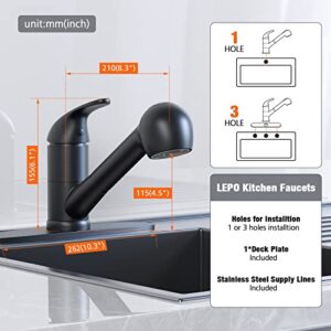 LEPO Pull Out Kitchen Sink Faucets, Single Handle Low Arch Kitchen Faucet with Pull Down Sprayer, Bar Utility Sink Faucets