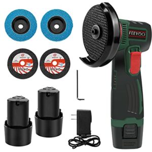 cordless angle grinder, mini 12.6v battery brushless power motor 19500 tr/min for metal wood polishing, thin steel, pipe, plastic cutting, hand cut off electric grinding tool (2 batteries,4 discs 3”)