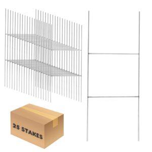 25 pack heavy duty metal h-stakes h frame wire stakes, 17'' x 7'' yard sign stake for 4mm corrugated signs