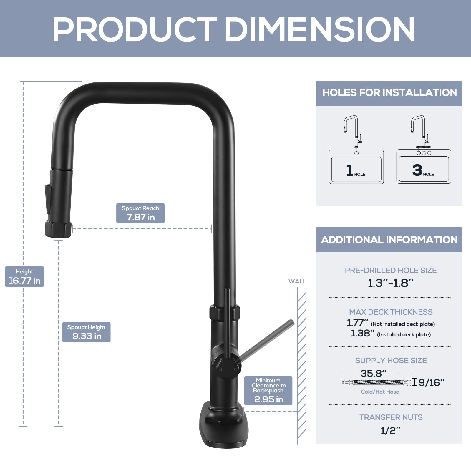 Black Kitchen Faucets Matte Black Kitchen Faucet with Pull Down Sprayer Modern Single Handle Kitchen Sink Faucets for 1 or 3 Hole