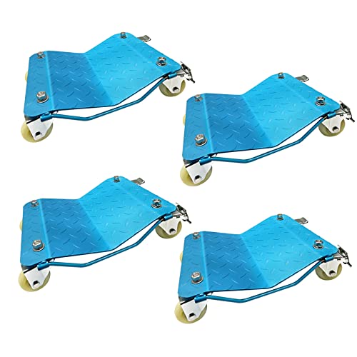 Baby Blue Car Dollies 4 Sets Heavy Duty Tire Car Skates Wheel Dollies with Side Brake 5000LBS Bearing Capacity for Moving Cars