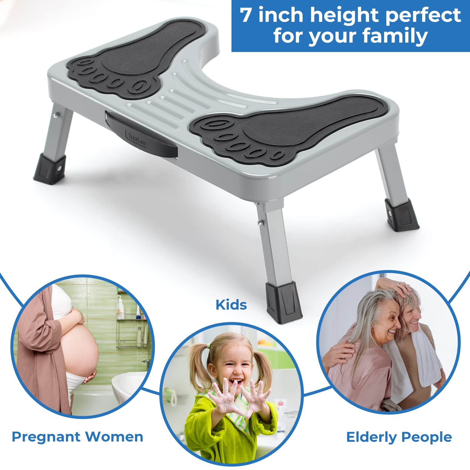 TreeLen Toilet Stool, 7 Inches Metal Poop Stool for Bathroom, Collapsible Potty Stool for Adults and Kids