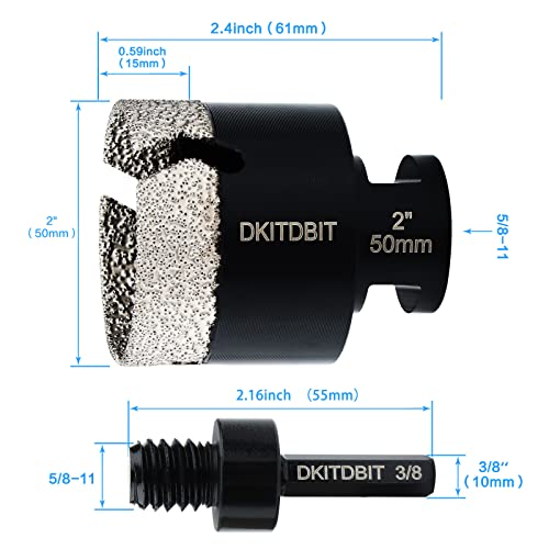 2inch Dry Diamond Hole Saw, 50mm Diamond Drill Bit for Porcelain Granite Tiles Brick Concrete Work with Angle Grinders & Electric Drills