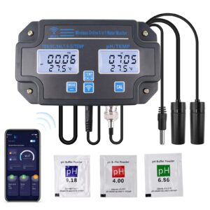 DANOPLUS Smart Water Quality Tester, 24 hrs Wireless App Monitoring of pH EC TDS Salinity SG Temperature, Mountable with Alarm Function for Aquariums & Hydroponics