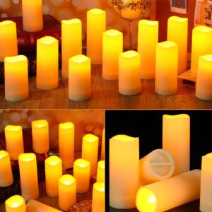 Leelosp 24 Pieces Waterproof LED Candles with 4 Remote and Timers, Outdoor Flickering Flameless Candles, Realistic Battery Operated Pillar Candles for Wedding Halloween Christmas Home Decor, 3 Sizes