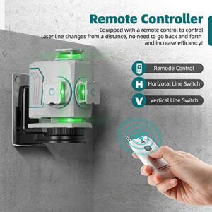 4D Self-Leveling Laser Level, 197Ft DECTEAM 16 Lines Green Cross Line Laser Levels, with Rechargeable Battery, 360° Magnetic Bracket, Remote Controller, Hard Carry Case - T04CG