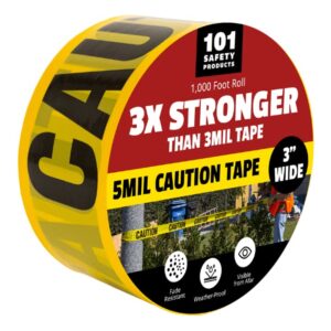 101 safety products 5mil yellow caution tape | heavy duty 3" wide for maximum visibility | durable & 3x stronger than 3mil tape | barrier for construction, dangerous & hazardous areas | 1,000 ft roll