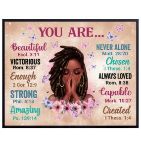 african american wall art - christian gifts for women, african americans, black women - inspiration black art - spiritual scripture christian wall decor- black girl magic poster - bible verse wall art