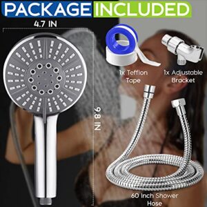 High Pressure Shower Head with Handheld Light weight 5-Mode Detachable Hand Held 70 Inch Stainless Steel Hose EPDM Pipe High flow Water Nozzle with Overhead Bracket Holder (Premium Chrome (5-Mode)