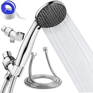 high pressure shower head with handheld light weight 5-mode detachable hand held 70 inch stainless steel hose epdm pipe high flow water nozzle with overhead bracket holder (premium chrome (5-mode)
