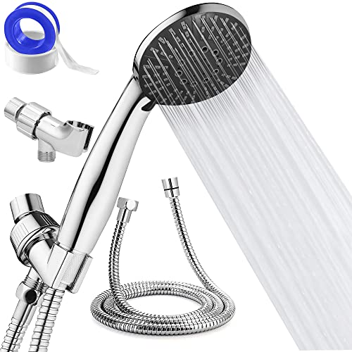 High Pressure Shower Head with Handheld Light weight 5-Mode Detachable Hand Held 70 Inch Stainless Steel Hose EPDM Pipe High flow Water Nozzle with Overhead Bracket Holder (Premium Chrome (5-Mode)