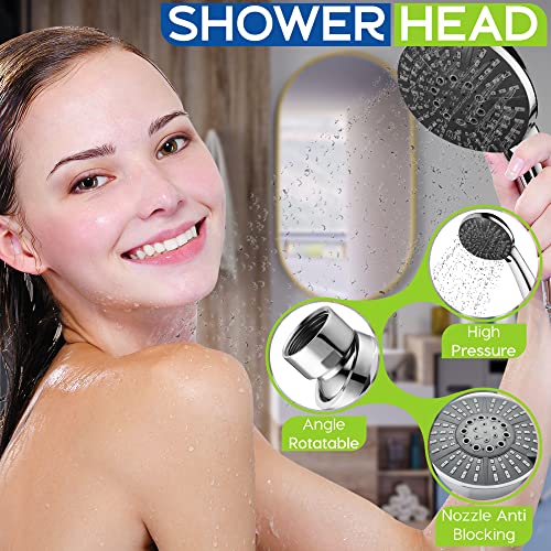 High Pressure Shower Head with Handheld Light weight 5-Mode Detachable Hand Held 70 Inch Stainless Steel Hose EPDM Pipe High flow Water Nozzle with Overhead Bracket Holder (Premium Chrome (5-Mode)