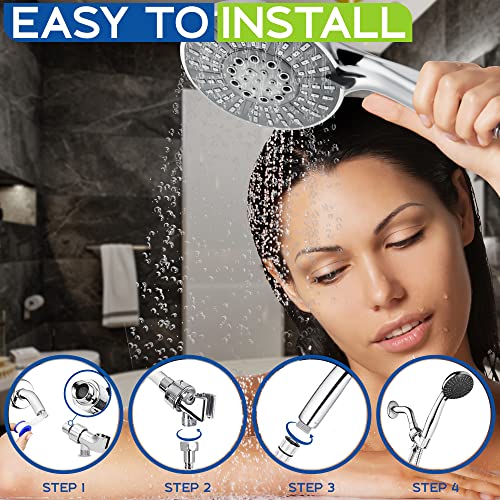 High Pressure Shower Head with Handheld Light weight 5-Mode Detachable Hand Held 70 Inch Stainless Steel Hose EPDM Pipe High flow Water Nozzle with Overhead Bracket Holder (Premium Chrome (5-Mode)