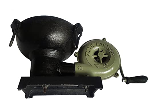 SUGRA ART TSA Blacksmith Forge Furnace with Hand Blower for Knife Making with Vintage Style Pedal Type Handle - Blacksmithing Forging Tools Equipment - Antique Style Coal Forge Furnace Black (Replica