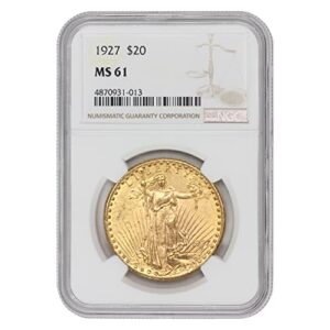1927 american gold saint gaudens double eagle ms-61 by mint state gold $20 ms61 ngc