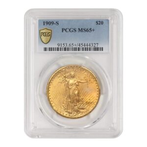 1909 s american gold saint gaudens double eagle ms-65+ by mint state gold $20 pcgs ms65+