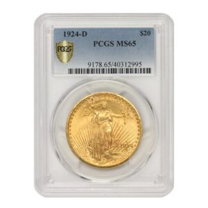 1924 d american gold saint gaudens double eagle ms-65 by mint state gold $20 pcgs ms65
