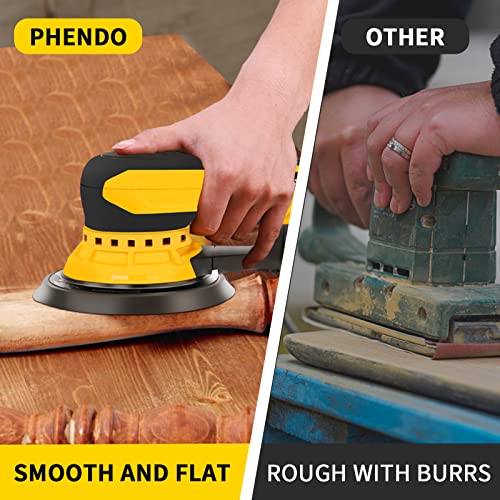 PHENDO Random Orbital Sander Brushless 350W 3A Multi-function Variable Speed Electric Corded Orbital Sanders Machine for Woodworking, car, Drywall Sanding, Polishing…