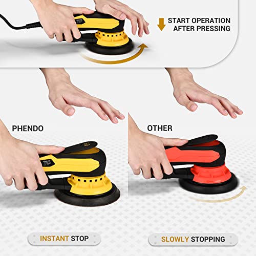 PHENDO Random Orbital Sander Brushless 350W 3A Multi-function Variable Speed Electric Corded Orbital Sanders Machine for Woodworking, car, Drywall Sanding, Polishing…