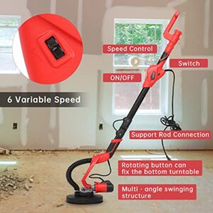 Towallmark Drywall Sander 710W, 2-in-1 Dual-Head Electric Drywall Sander, Variable Speed 1100-2100RPM with 13-Foot Dust Hose, Ceiling Sander with 12 Sand Pads and Dust bag