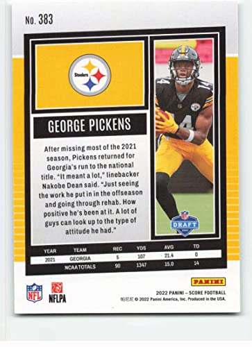 2022 Score #383 George Pickens NM-MT RC Rookie Pittsburgh Steelers Football NFL