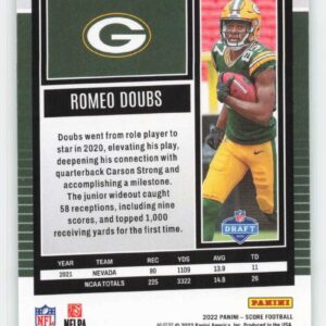 2022 Score #389 Romeo Doubs NM-MT RC Rookie Green Bay Packers Football NFL