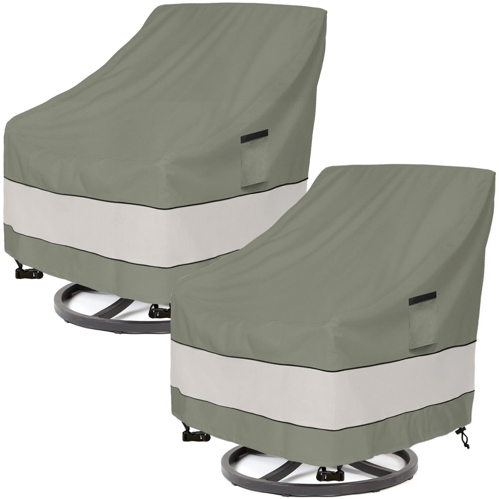 Aacabo Outdoor Swivel Lounge Chair Cover 2 Pack,Waterproof 100% Outdoor Patio Chair Covers,30W x 34 D x 38.5 H inches,Outside Furniture Lounge Deep Seat Cover -Grayish Green